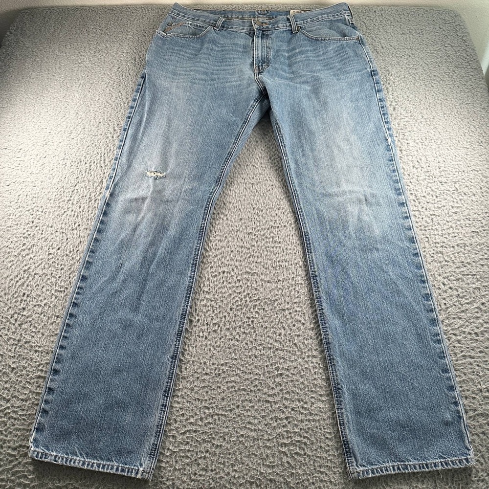 Ariat Jeans Mens 38x36 Light Wash Straight Leg Distressed Cotton Classic Fit